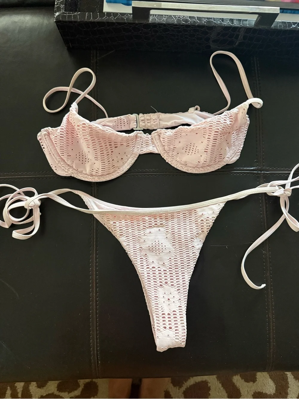 Frankie's Bikinis Pink Crochet Tie-Side Bikini